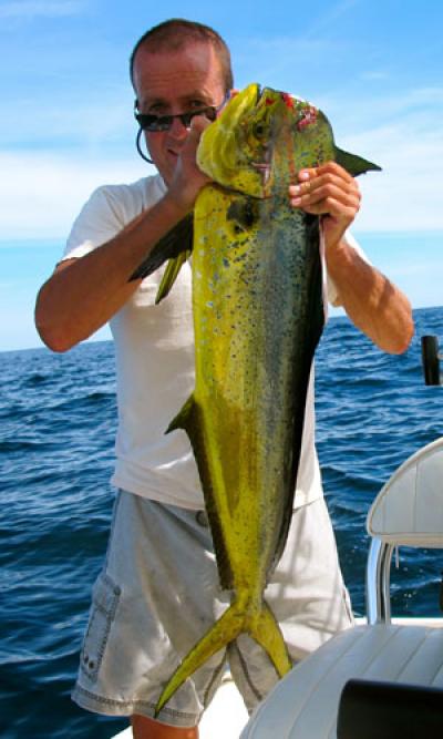 Harry Ellis of Montauk displayed a 16-pound mahimahi he caught on light line on Aug. 7 in the Butterfish Hole south of Montauk Point.