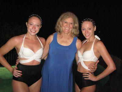 Two Eau La La Entertainment swimmers, Georgia Luch, at right, the founder of the troupe, and Emily Terwelp, left, posed with Lynn Sherr, the author of “Swim,” on Saturday night.