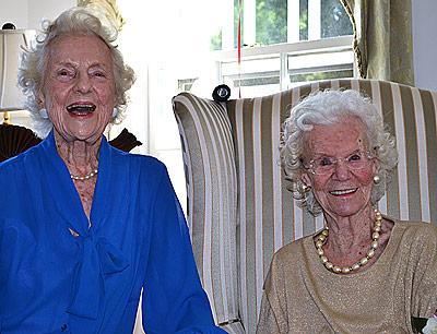 Camilla Jewett, left, and Elsie Garretson soaked up the attention at their 100th birthday celebration hosted by the Ladies Village Improvement Society on Monday.