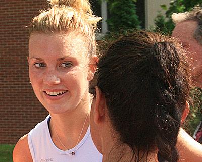 Jessie van Binsbergen, now a veterinary doctor in Hoboken, N.J., caught up with her former coach, Diane O’Donnell, after topping the women in Ellen’s Run.