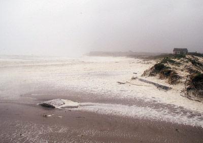 The ocean rose up over the beach at Ditch Plain on Sunday at about 9 a.m.