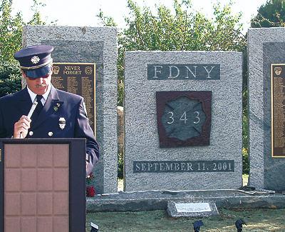 Dennis O’Reilly, a retired New York City firefighter and a volunteer with the Montauk department, spoke at a dedication ceremony on Sunday.