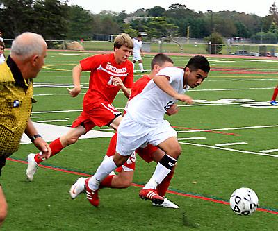 Mario Olaya accounted for three of the four goals East Hampton scored in last Thursday’s shutout of Center Moriches.