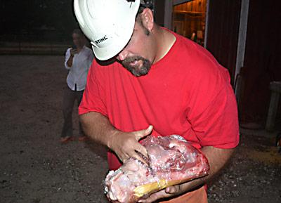 Michael Gaines showed how a chain saw can get down to the bone, in this case on something from the butcher’s case in a recent demonstration.