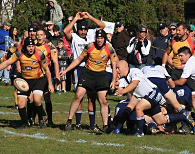 Brian Anderson, who has replaced the retired Andy Reilly at scrum half, ladled the ball out of a scrum during the Montauk Rugby Club’s 61-0 rout of the Connecticut Yankees here Saturday.