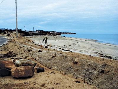 Sand dredged from the bottom of the Montauk Harbor Inlet has been added to a beach just east of the Soundview Drive community.