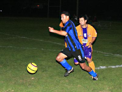 Gehider Garcia (8) was the league’s Golden Boot leader until his Maidstone Market teammate Luis Correa passed him in the game with Bateman Painting on Nov. 23.