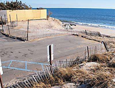 Renovations to restore a parking lot at the end of Lily Pond Lane at Georgica Beach, which was chewed up by Tropical Storm Irene, were presented to the East Hampton Village Board by Drew Bennett, the village engineer.