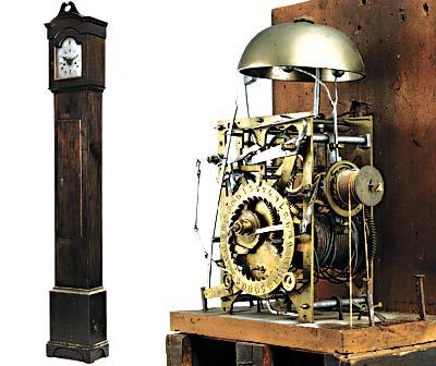 A rare Chippendale tall case clock made in the Dominy shop in East Hampton will be auctioned at Sotheby’s this weekend with an estimate of $50,000 to $100,000. Nathaniel Dominy IV made the clock’s inner workings; his son, Nathaniel Dominy V, designed the case.