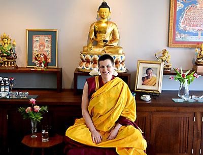 Gen Kelsang Nordin, a Buddhist nun, taught the first Saturday meditation class at the Vajravarahi Meditation Center’s new location on Hampton Street in Sag Harbor.