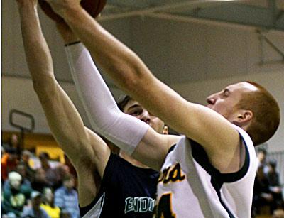 Hayden Ward, at right, forced overtime in the second-round N.C.A.A. game by making two foul shots near the end of regulation.