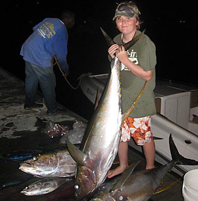 Hunter Medler, 11, of Montauk landed this yellowfin tuna with a little help while fishing off the coast of Tortola in the British Virgin Islands late last month.