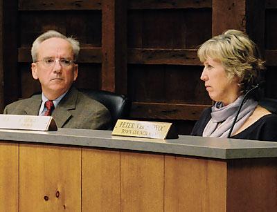 After taking heat over her comment about a Springs group, Councilwoman Theresa Quigley was questioned regarding what she said about a memo she received from Marguerite Wolffsohn, the town planning director. Supervisor Bill Wilkinson, left, joined the discussion.