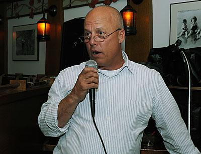 Mark Smith served as master of ceremonies between courses for the 10th annual Rowdy Hall beer dinner last Thursday night.