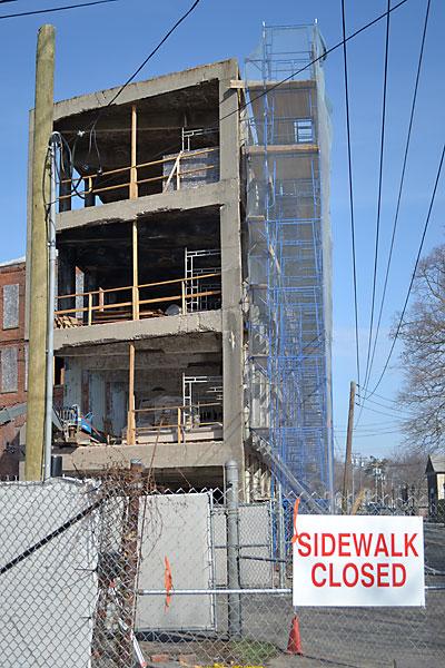 Blasting has begun, resulting in dust being dispersed from windows of the former Bulova watchcase factory in Sag Harbor.