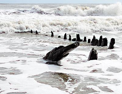 Erosion has laid bare remnants of the brig Mars. The sailing ship went aground on Georgica Beach in 1828.