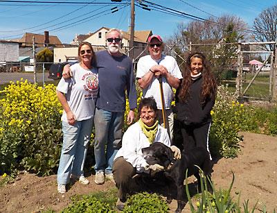 Cheryl Erb, Greg Donohue, Bill Becker, Jennifer Baker, and Susan Vitale started tilling the ground and planting seeds on Saturday at the Montauk Community Garden on the grounds of St. Therese of Lisieux Catholic Church.