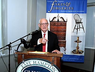 Charles Hummel outlined the pitfalls of both amateur and professional antiques collecting during “Caveat Emptor: Fakes and Forgeries” at Clinton Academy on Saturday.