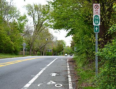 Bike lanes such as this one, on Route 114 on North Haven, will be coming to the South Fork next spring.