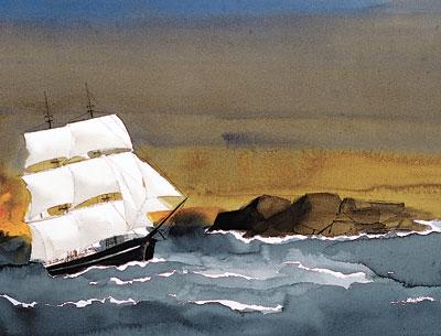 Judith Sneddon will discuss the watercolors of Claus Hoie, such as “Rounding the Cape/Cape Horn,” from 1992, at the East Hampton Historical Society’s annual meeting on Saturday.