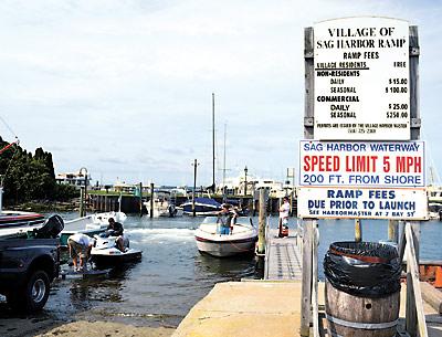 Police were called when a floating dock adjacent to a village launching ramp was chained off and locked by the Sag Harbor Yacht Club, just before Memorial Day weekend.