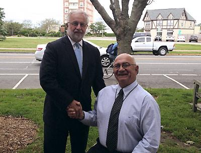 Representative Tim Bishop, left, received a surprise endorsement Monday from former State Assemblyman John Behan. Mr. Bishop’s Republican opponent in the race to retain his congressional post