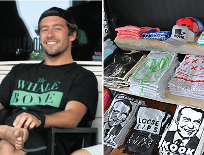 Jesse Joeckel is often surrounded by friends at his silk-screen T-shirt shop in Montauk.