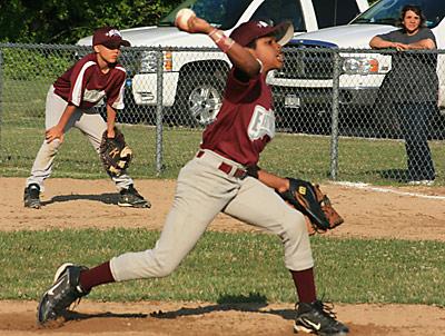 Christian Johnson, who got the win for East Hampton’s 9-to-10-year-olds here Monday, threw swift strikes.