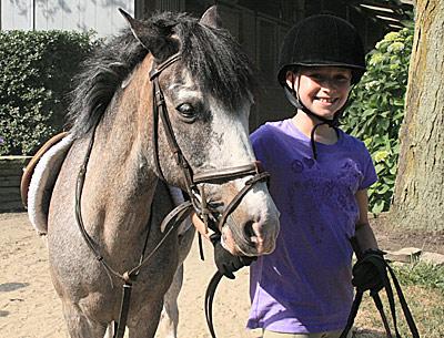 Lara Lowlicht led Wizard, her horse for the summer, out to Stony Hill’s short-stirrup ring Tuesday morning.