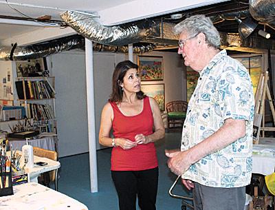 Casey Chalem Anderson discussed her work with a visitor at a previous Artists Alliance of East Hampton studio tour.