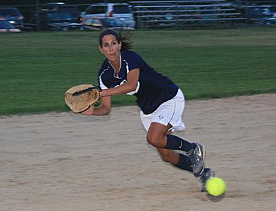 Theresa Schirrippa, P.B.A.’s third baseman, is getting a women’s team together for the Travis Field memorial tournament that’s to be held at the Terry King ball field next week.