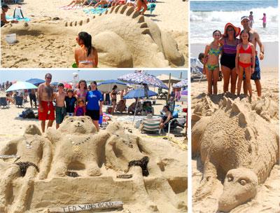 “Violet the Garden Dragon,” top left, was the overall winner of the Clamshell Foundation’s Sandcastle Contest, while “Extinct by High Tide,” above, took third place in the family division, and “Ted Wins Gold” didn’t need a special prize to know it was special.