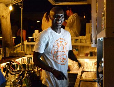 Remi Shobitan, master of the deck bar at Montauk’s Surf Lodge, on the summer season’s penultimate night