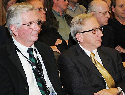 Peter Kirsch, at right, an attorney with expertise in airport affairs, has been advising the East Hampton Town Board. Jim Brundige, the East Hampton Airport manager, is at left.