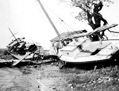 The Hurricane of 1938 rearranged the East End, as vividly depicted in this scene at Three Mile Harbor.