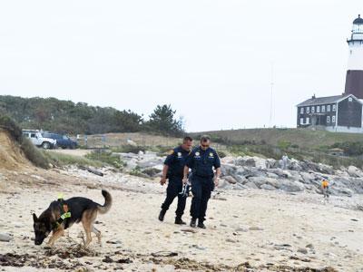 The dogs, sometimes called biosensor dogs, are trained to find the living and the dead. On Tuesday, they were used going from Turtle Cove at Montauk Point.