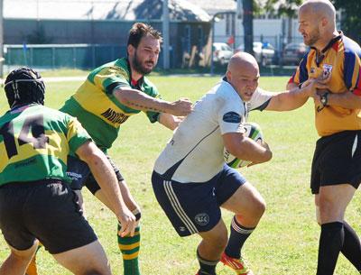 Brian Anderson of the Montauk Sharks broke for daylight Saturday against a rugby side from Montclair, N.J.