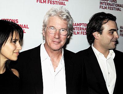 Richard Gere, center, with Hilaria Baldwin and Andrew Finkelstein outside Guild Hall on Saturday night.