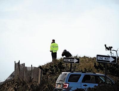 Police at Georgica Beach near where the body of Edith Wright was found on Tuesday morning