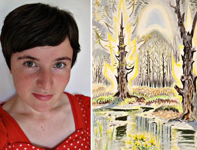 Nell Shaw Cohen, left, is the composer of “Watercolors,” a 15-minute piece inspired by Charles Burchfield paintings. It will be performed on Saturday at the Parrish Art Museum in Water Mill. At right is Burchfield’s “Glory of Spring,” one of four works that inspired the composition and part of the museum’s permanent collection.