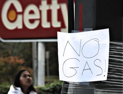 Signs like this one at the Getty station in East Hampton were all too familiar over the past week, as storm-related gas shortages made for long lines at the pumps. Story on A13.