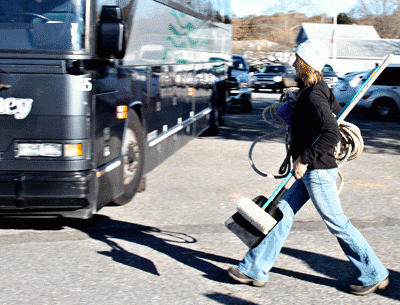 A volunteer helped load a Hampton Jitney with supplies for a trip to Breezy Point Tuesday to help in cleanup efforts.