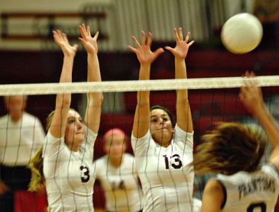 Carley Seekamp and Maria Montoya were a formidable duo at the net in last Thursday’s county Class B semifinal here with Bayport-Blue Point.