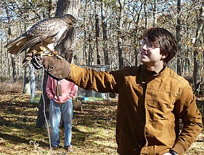 Sam Kramer, a senior at the Ross School, began training his red-tailed hawk two weeks ago as a senior project that sprang from a longtime interest in falconry.