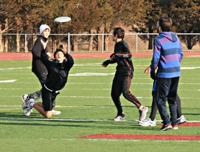 As a form of R and R, the boys winter track team played a game of ultimate disc following Saturday morning’s practice.