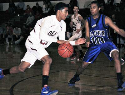 Rolando Garces, moving toward the hoop above, has played well coming off Bonac’s bench and filling in as a starter during Juan Cuevas’s vacation.