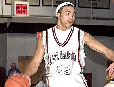 Mike Russell, a gifted athlete with a prior criminal record, was arrested early Sunday morning by Worcester, Mass., police. He is shown here at point guard for the Bonackers during the 2007-08 season.