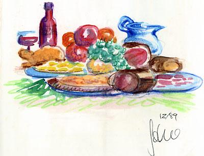 Laura Donnelly’s brother painted the watercolor for the frontispiece of Patricia Wells’s “Bistro Cookbook.” When it faded over time, he repainted it for her.