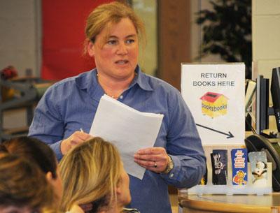 Wendy Geehreng Walters, a parent of two children at the John M. Marshall Elementary School, addressed the East Hampton School Board on Tuesday night to support Gina Kraus, John Marshall’s principal.