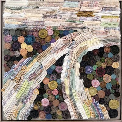 Tracy Jamar’s “Merge,” made from rolled and stacked pieces of wool fabric, will be part of a show featuring the art of Pollock-Krasner House docents this weekend at Ashawagh Hall in Springs.